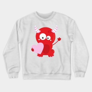 Cute Monster, Red Monster, Funny Monster, Hearts Crewneck Sweatshirt